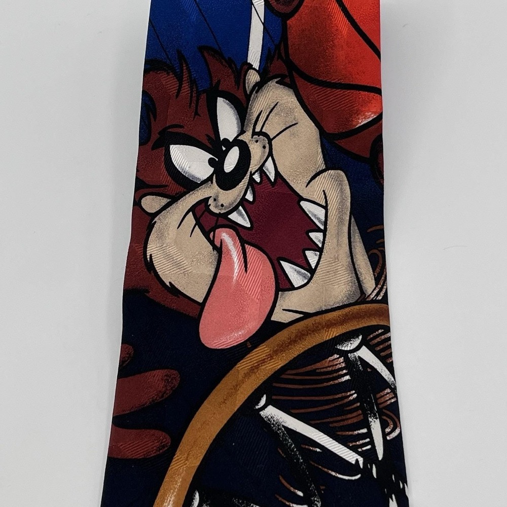 Vintage Necktie 1996 Looney Tunes Mania Taz Basketball 100% SILK Navy Blue EUC
